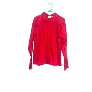 Denim & Co. Red Button-Up Collared Shirt 1X Cotton Blend Long Sleeve